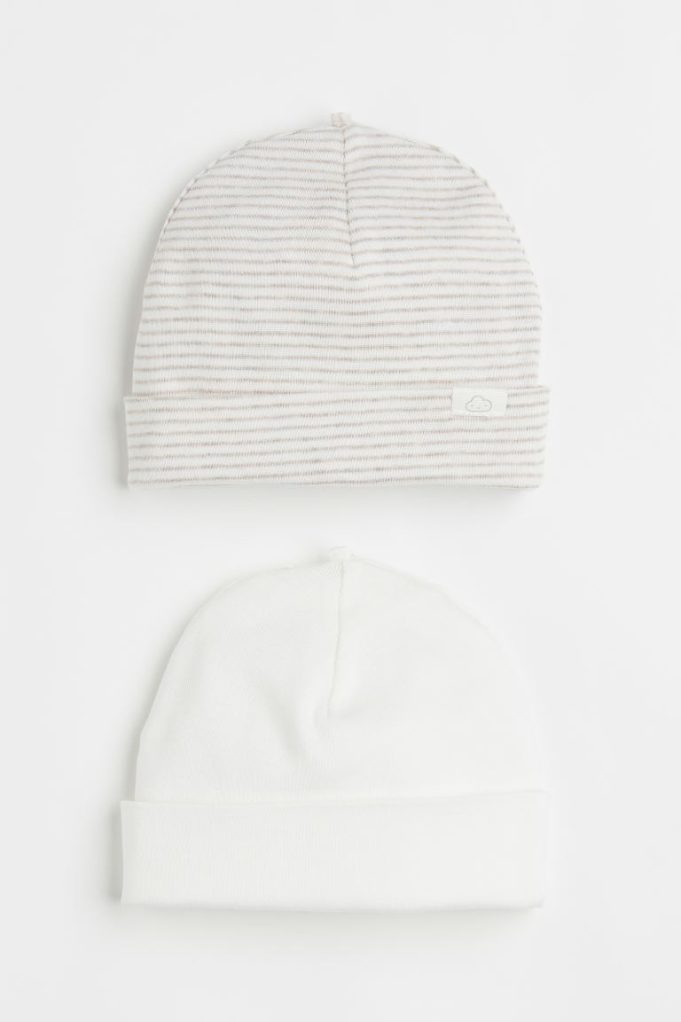 Set 2 Gorros bebe H&M blanco rayas beige
