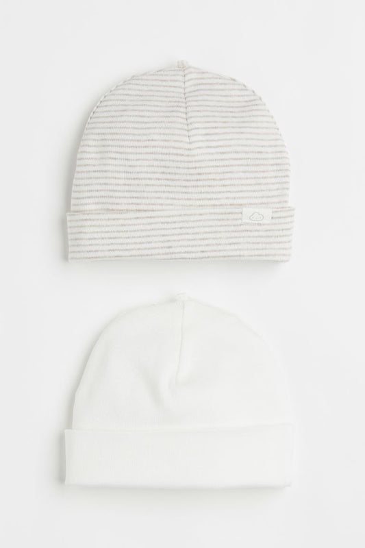 Set 2 Gorros bebe H&M blanco rayas beige