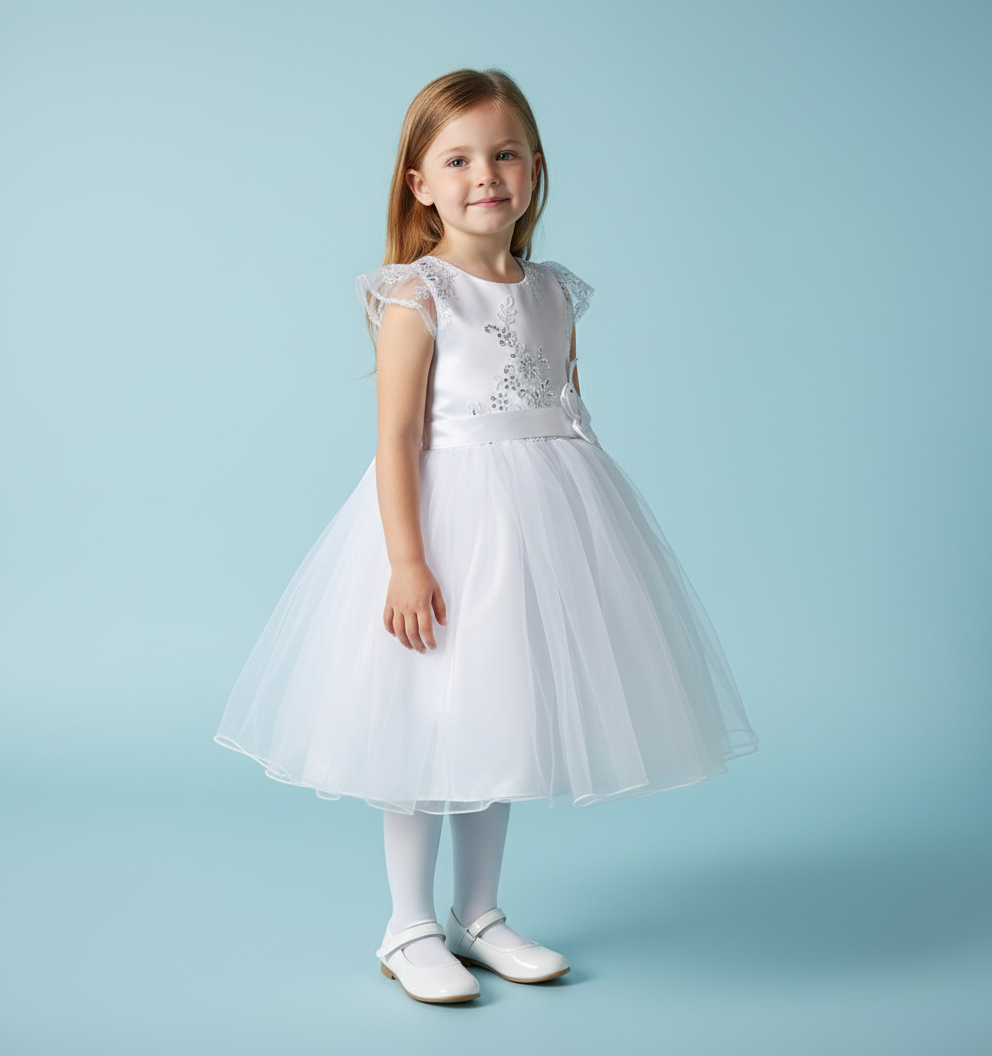 Vestido blanco gala bautizo bordados flores