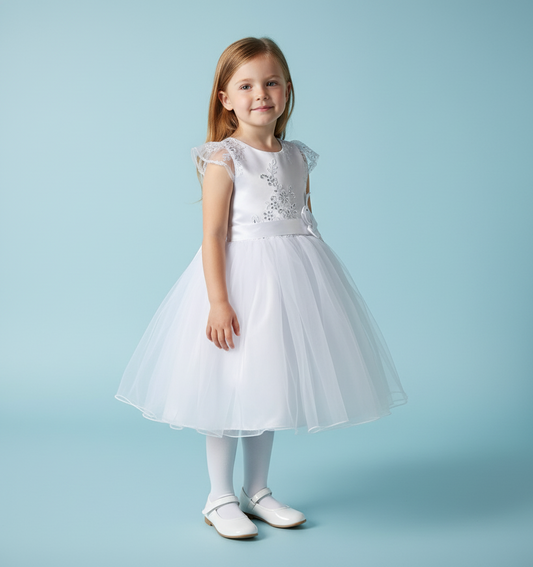 Vestido blanco gala bautizo bordados flores