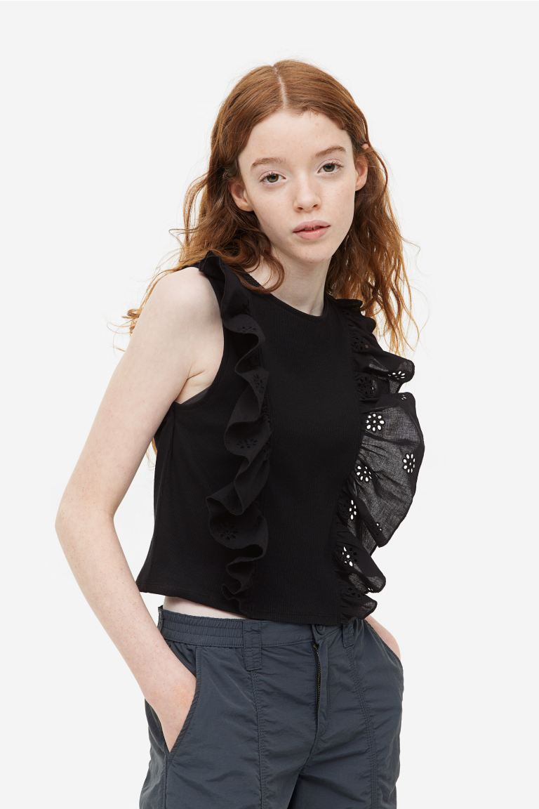 Camisa negra niña H&M revuelos blusa