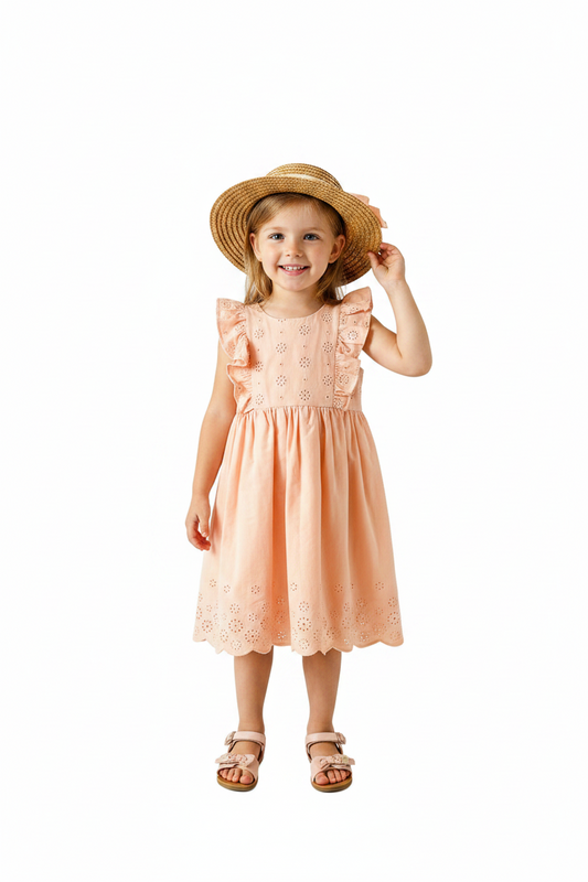 Vestido salmon niña con sombrero