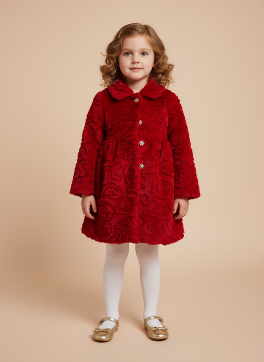 Vestido rojo blanco con abrigo chaleco sueter 00321008