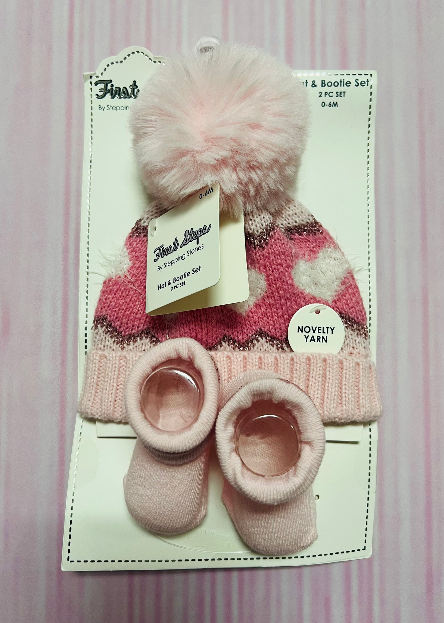 set 2 piezas Gorro y calcetines rosado niña