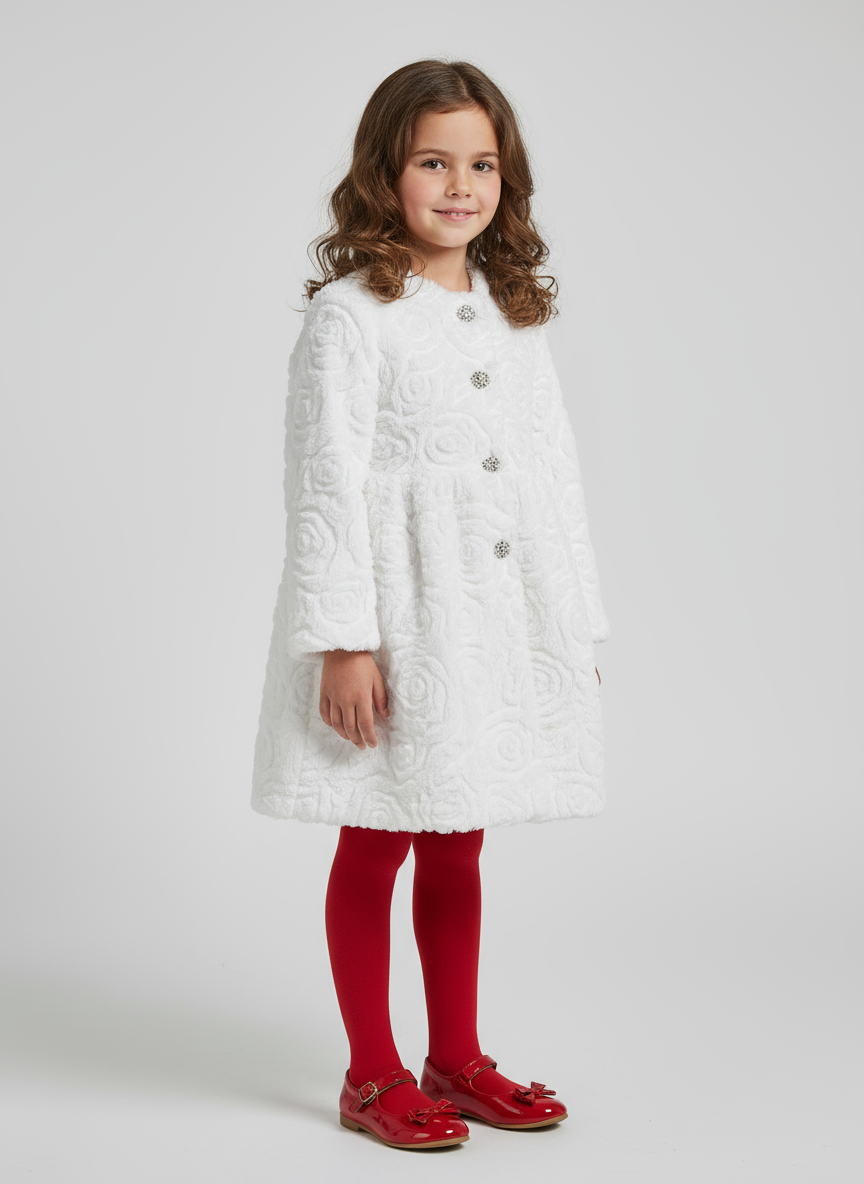 Vestido blanco con abrigo chaleco sueter