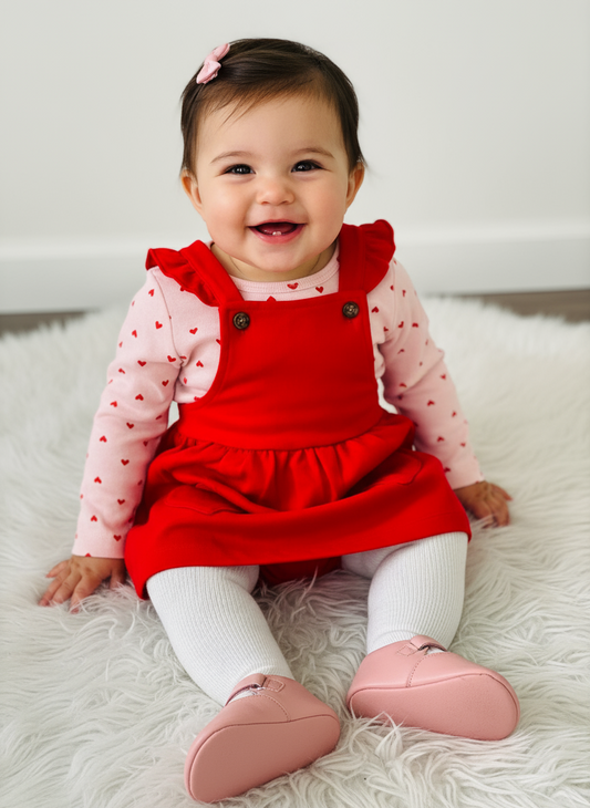 Vestido rojo overall  corazones carter's