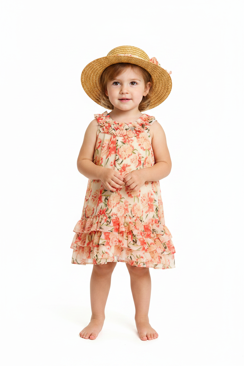 Vestido flores niña con sombrero