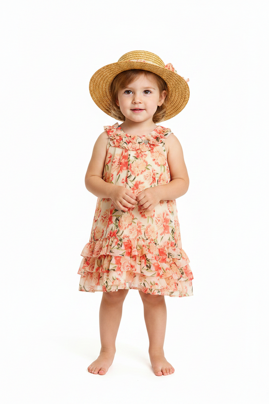 Vestido flores niña con sombrero