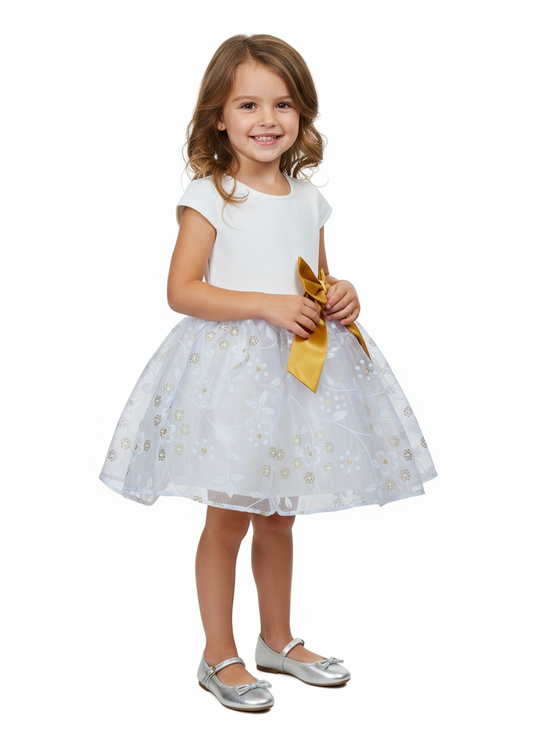 Vestido niña blanco y dorado promo 4x1000