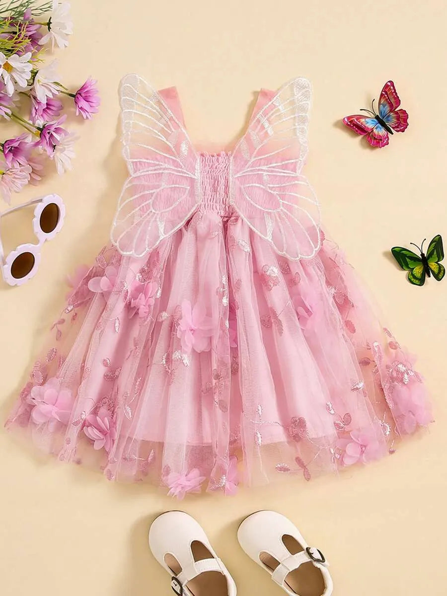 Vestido rosado mariposa bebe niña