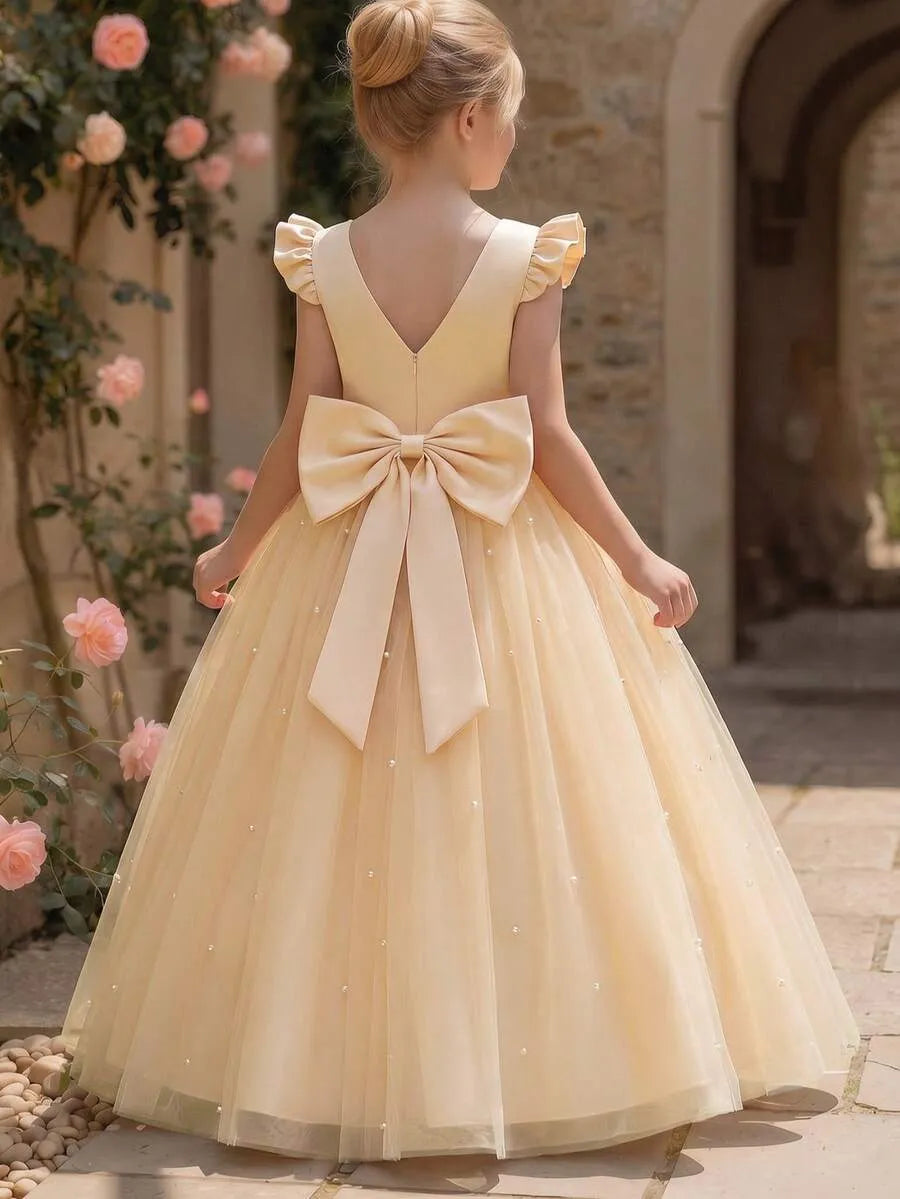 Vestido amarillo champange chongo gala niña sk2411264534673475