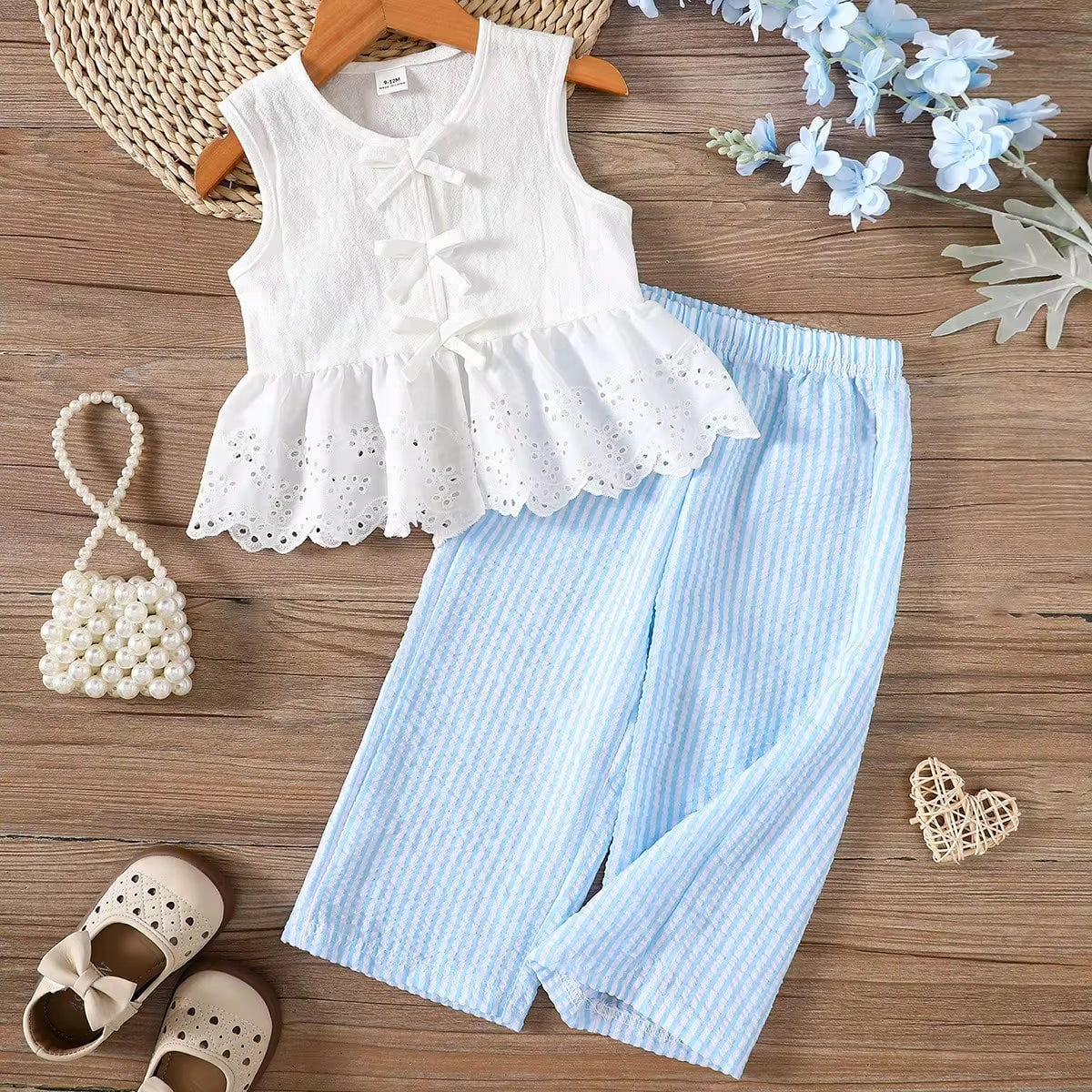 Set conjunto 2 piezas camisa blanca pantalon azul niña sk260601172554324024974