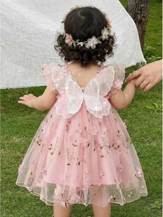 Vestido rosado mariposas bebe niña sa251118377470074708