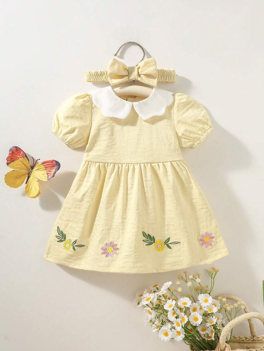 Vestido diadema amarillo flores bebe niña sa260109173972295269469