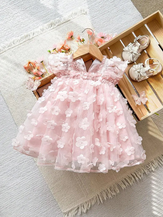 Vestido floreado mariposa rosado bebe niña sa251213181108314184567