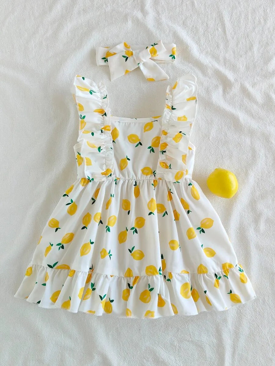 Set conjunto 2 piezas vestido diadema limones blanco bebe niña sa25082200527682622