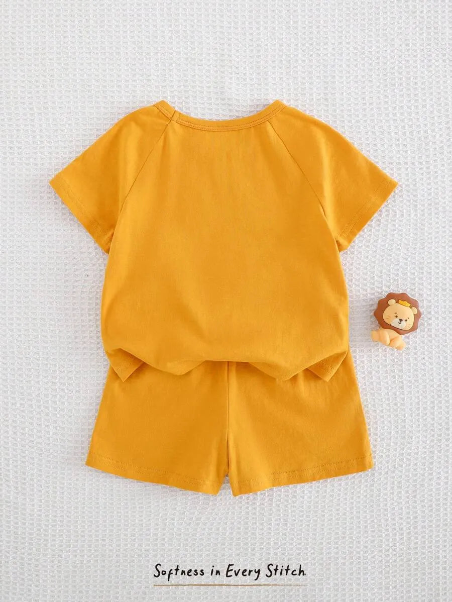 Set conjunto 2 piezas camisa short leon amarillo bebe niño sa2411058900475215