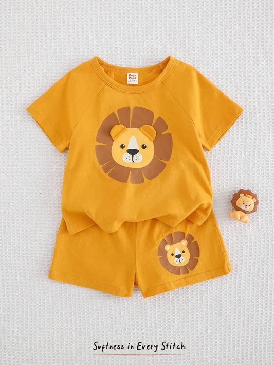 Set conjunto 2 piezas camisa short leon amarillo bebe niño sa2411058900475215