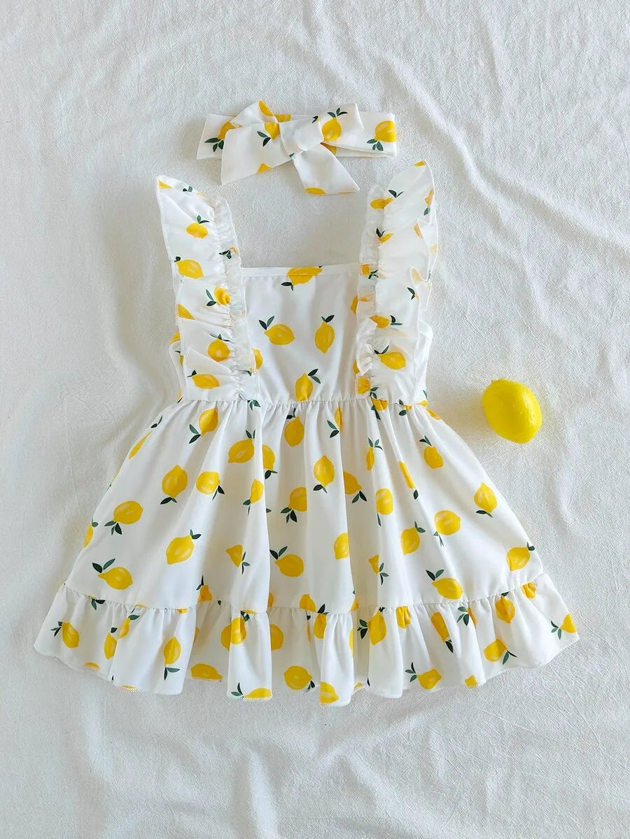 Set conjunto 2 piezas vestido diadema limones blanco bebe niña sa25082200527682622