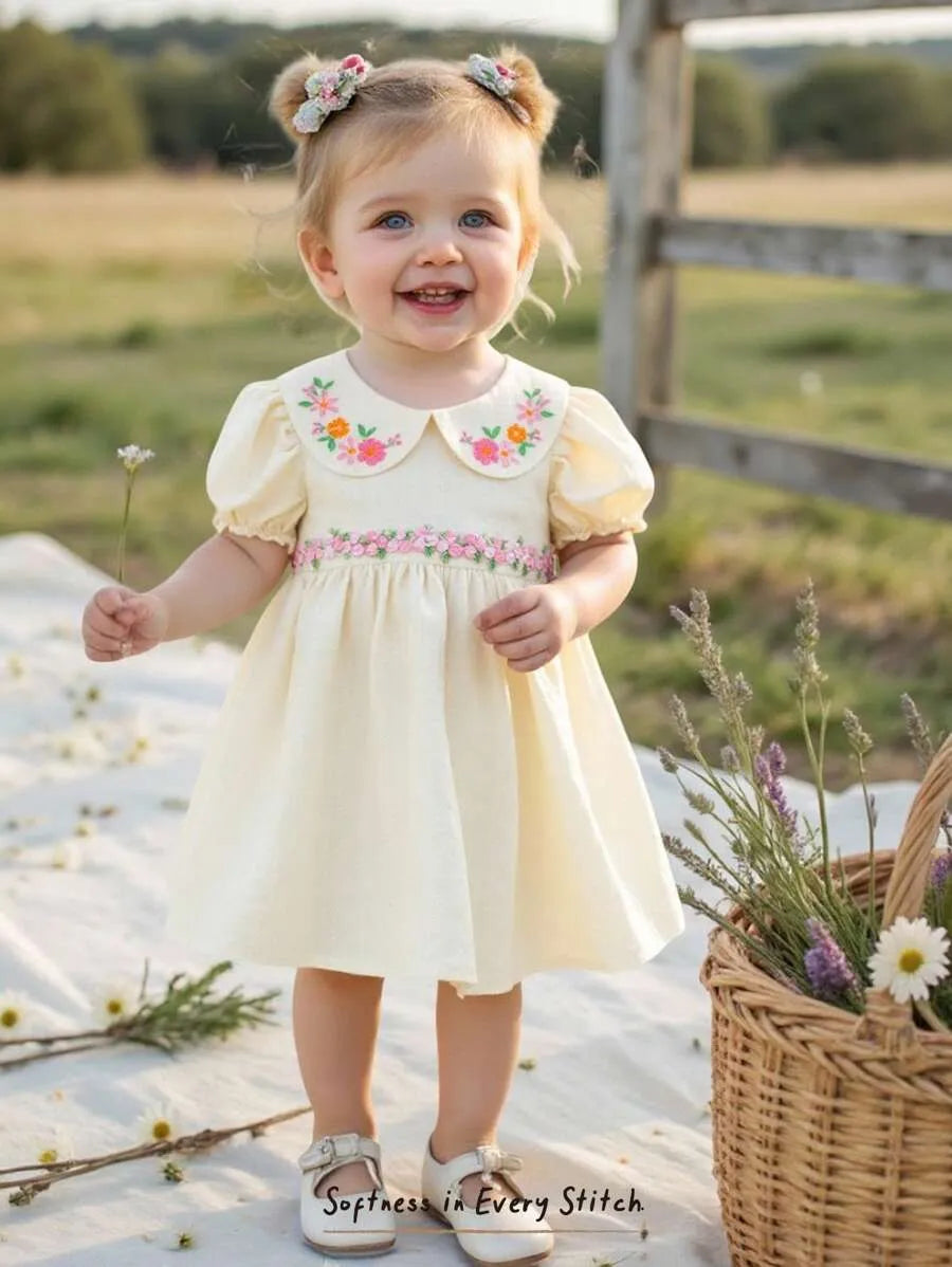 Vestido beige flores bebe niña sa25040196955303305