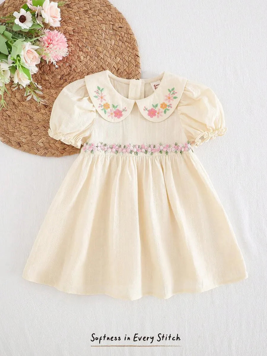 Vestido beige flores bebe niña sa25040196955303305