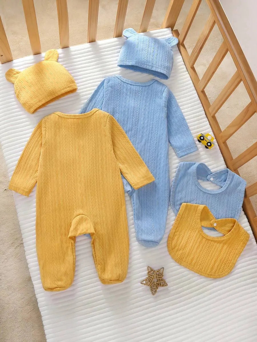 Set 6 piezas mameluco gorro babero amarillo azul bebe niño sa260417182095539143968