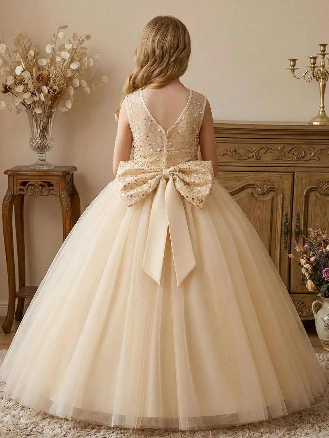 Vestido dorado escarcha gala niña sk25101460167683757