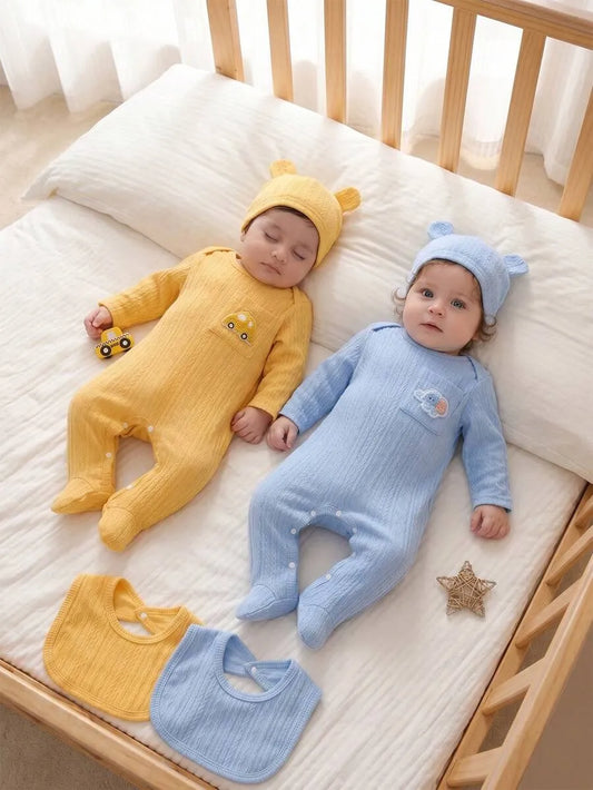 Set 6 piezas mameluco gorro babero amarillo azul bebe niño sa260417182095539143968