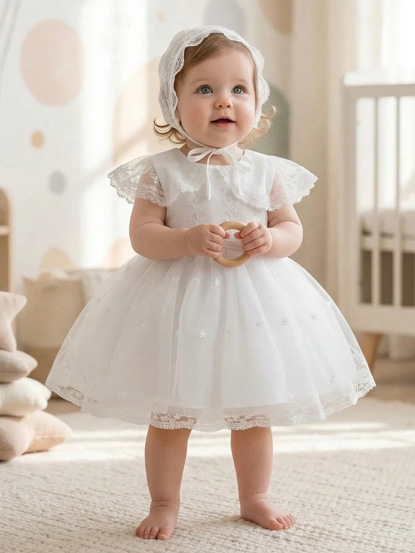 Vestido bautizo sombrero blanco bebe niña sa251126963003005997