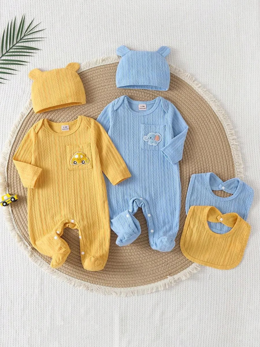 Set 6 piezas mameluco gorro babero amarillo azul bebe niño sa260417182095539143968