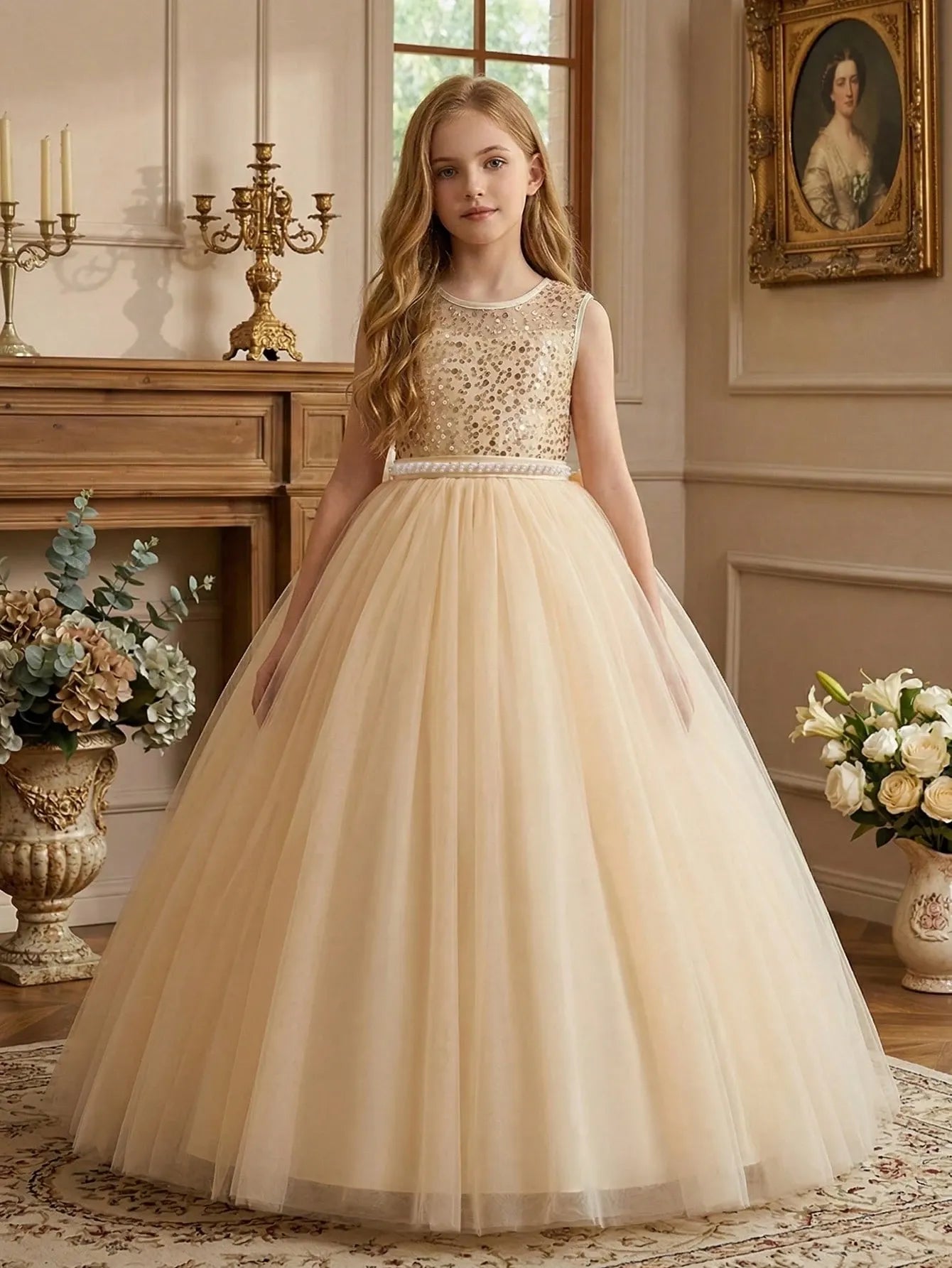 Vestido dorado escarcha gala niña sk25101460167683757