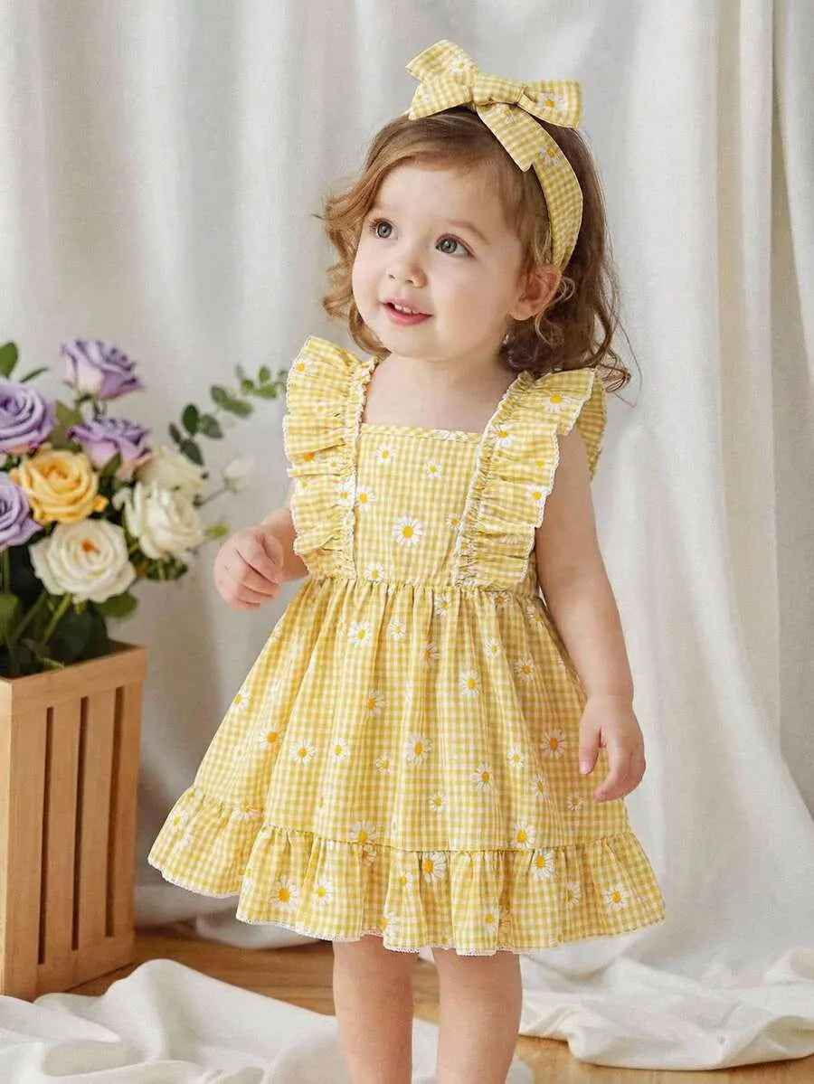Set 2 piezas vestido diadema amarillo floreado sa260120193533490742894