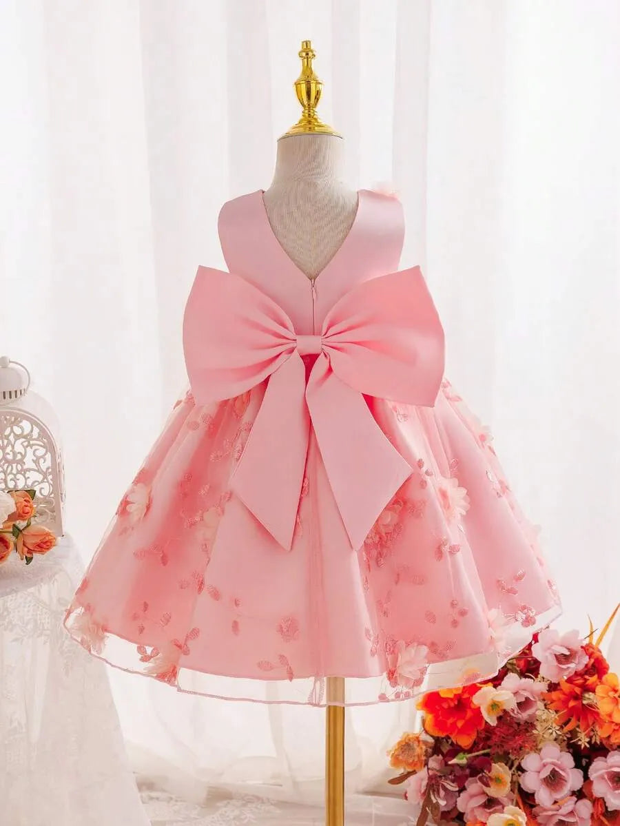 Vestido rosado gala flores bebe niña sk251204287477989420