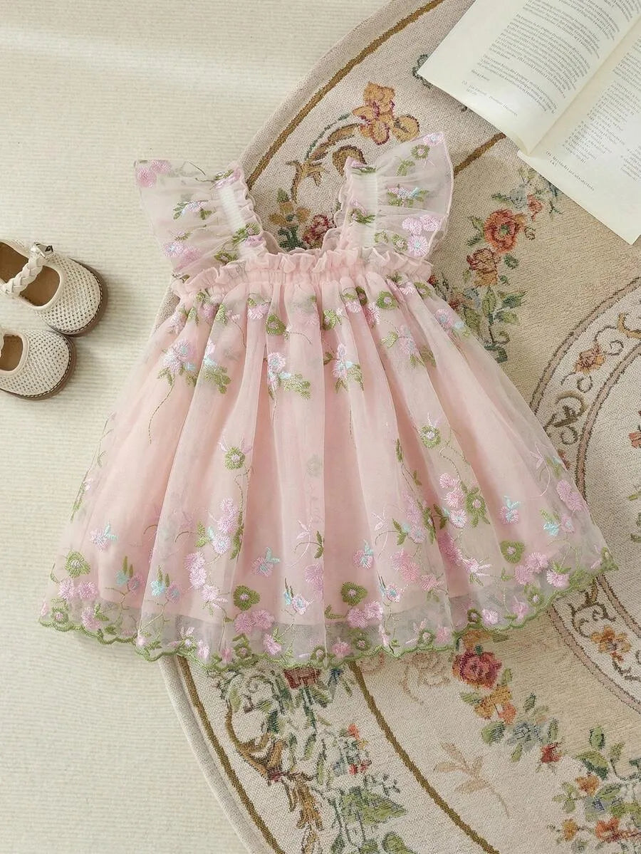 Vestido rosado floreado bebe niña mariposa  sa25031839122942110
