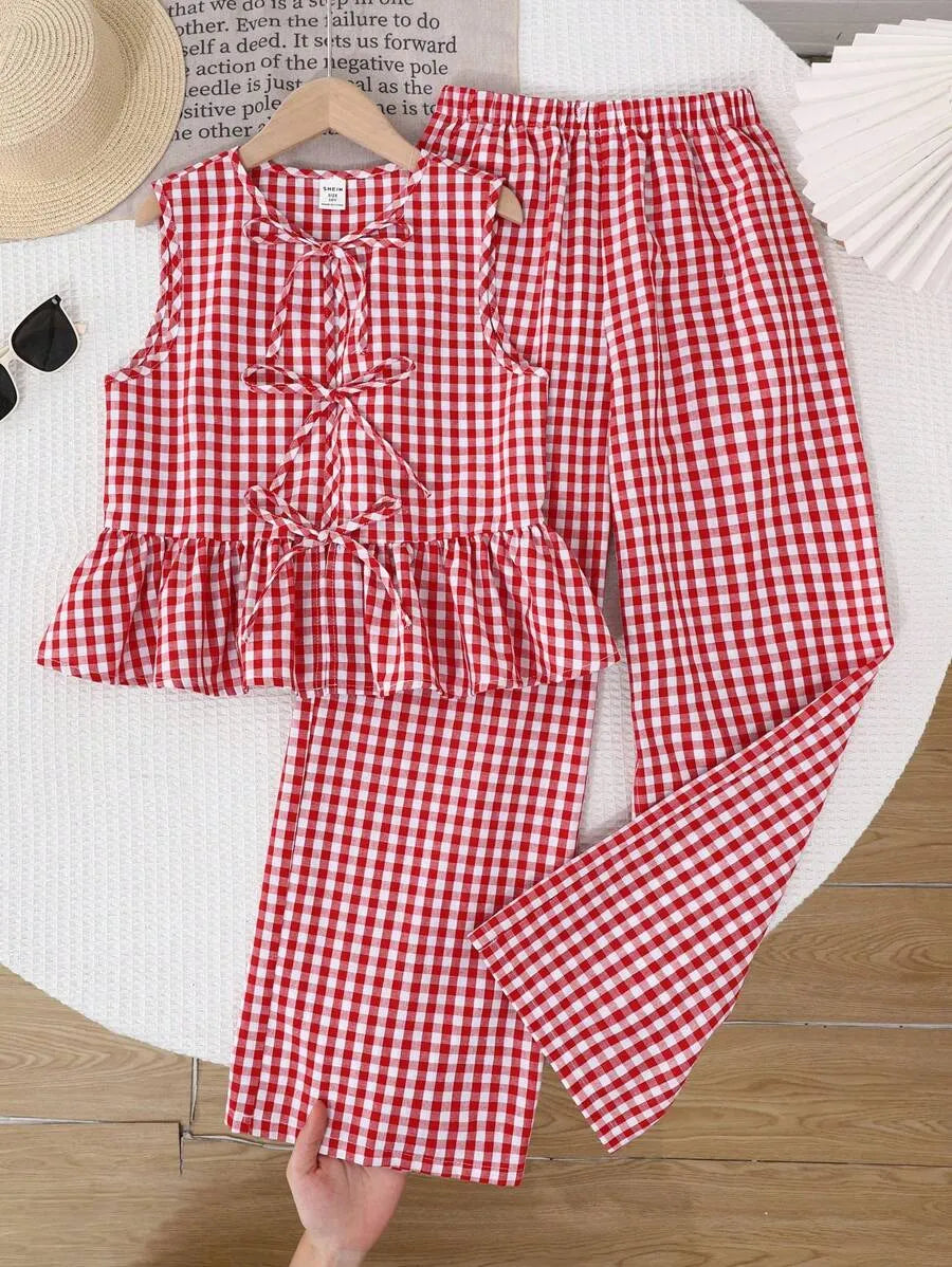 Set conjunto 2 piezas camisa pantalon rojo niña sk2412079119593117