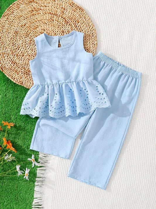 Set conjunto 2 piezas camisa pantalon azul celeste rayas niña sk260416173536942681444