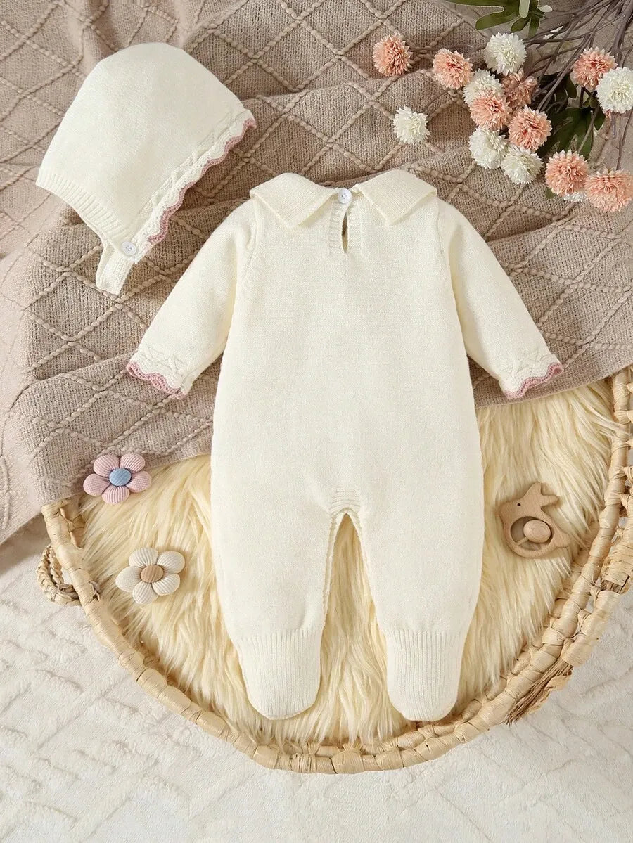 Set 2 piezas mameluco gorro blanco bebe niña salida hospital sa25090134092140840