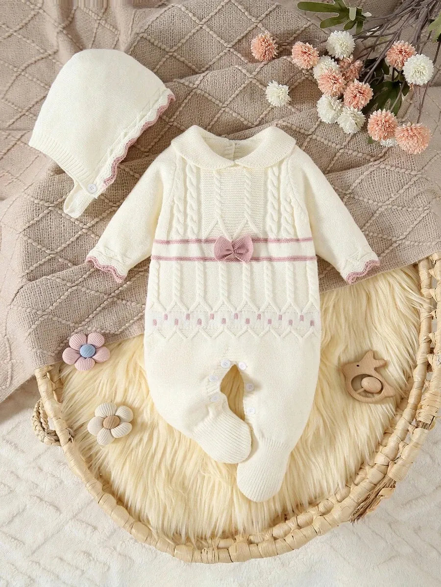 Set 2 piezas mameluco gorro blanco bebe niña salida hospital sa25090134092140840