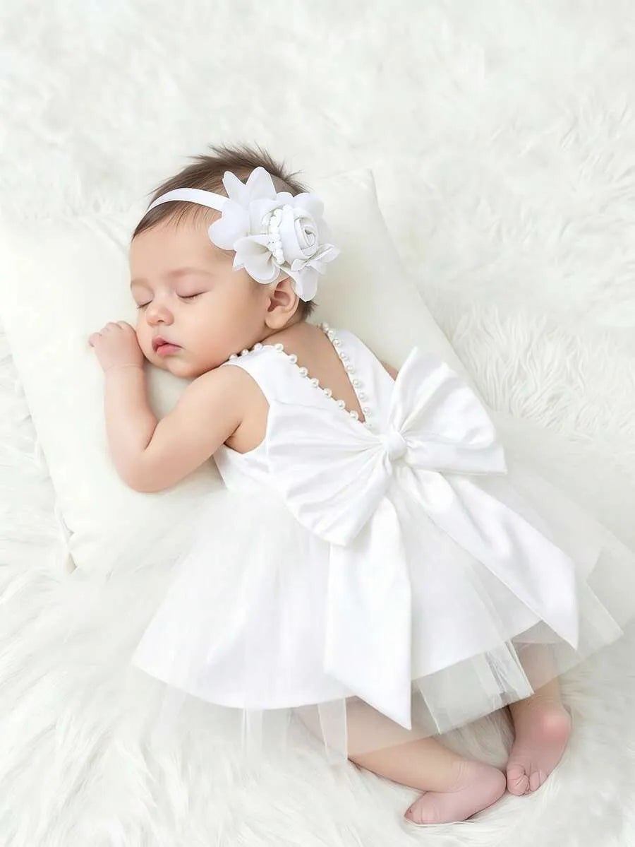 Set conjunto 2 piezas vestido diadema blanca bebe niña gala sa25091622978890878