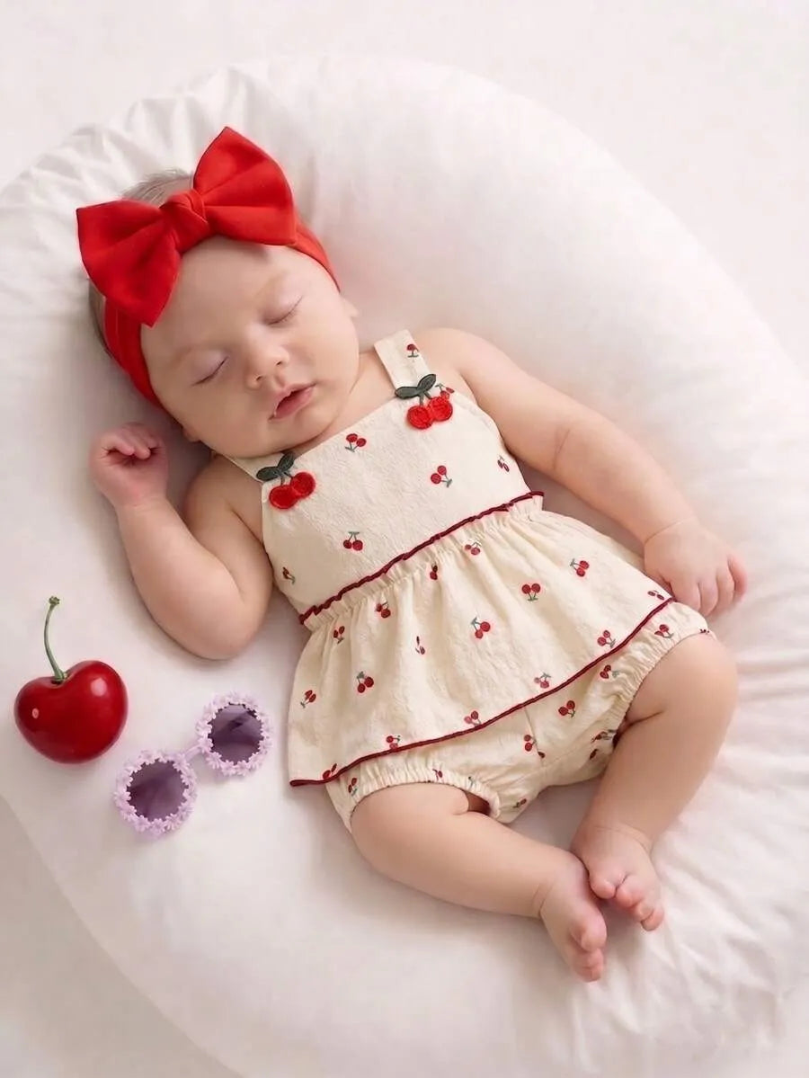 Set conjunto 2 piezas camisa short beige cerezas bebe niña sa260108100594078278445