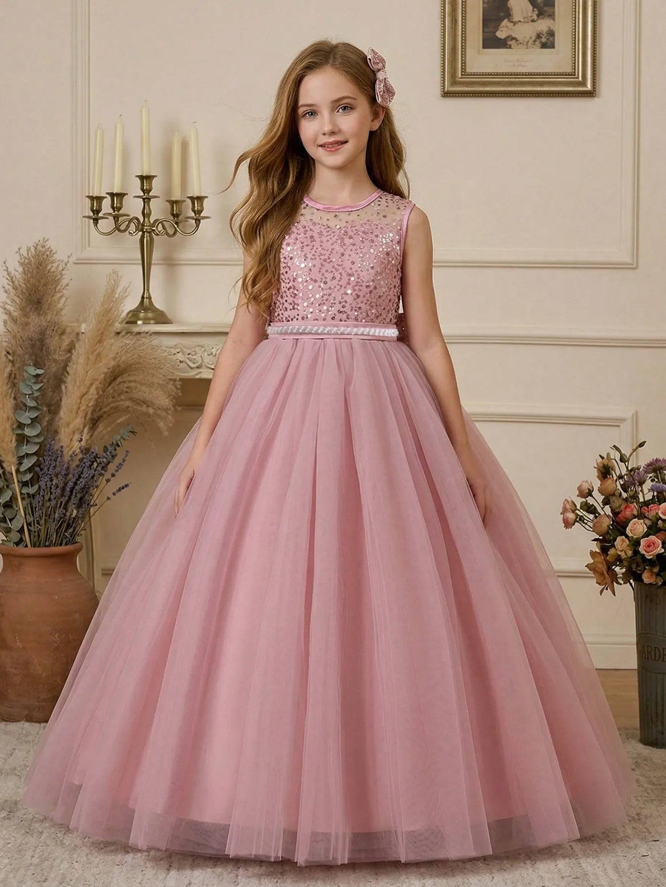 Vestido rosado escarchado niña gala sk25101460167699979