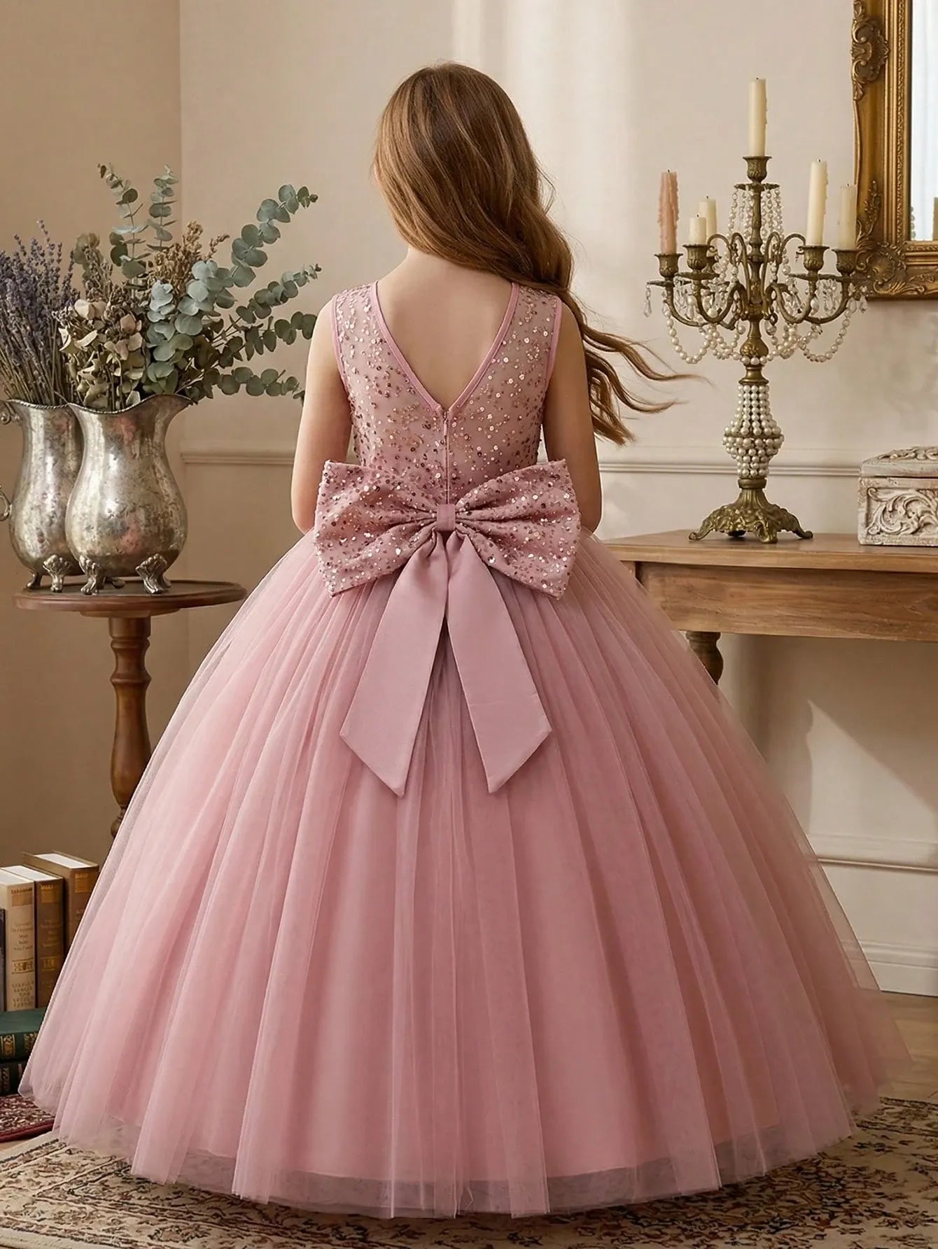 Vestido rosado escarchado niña gala sk25101460167699979