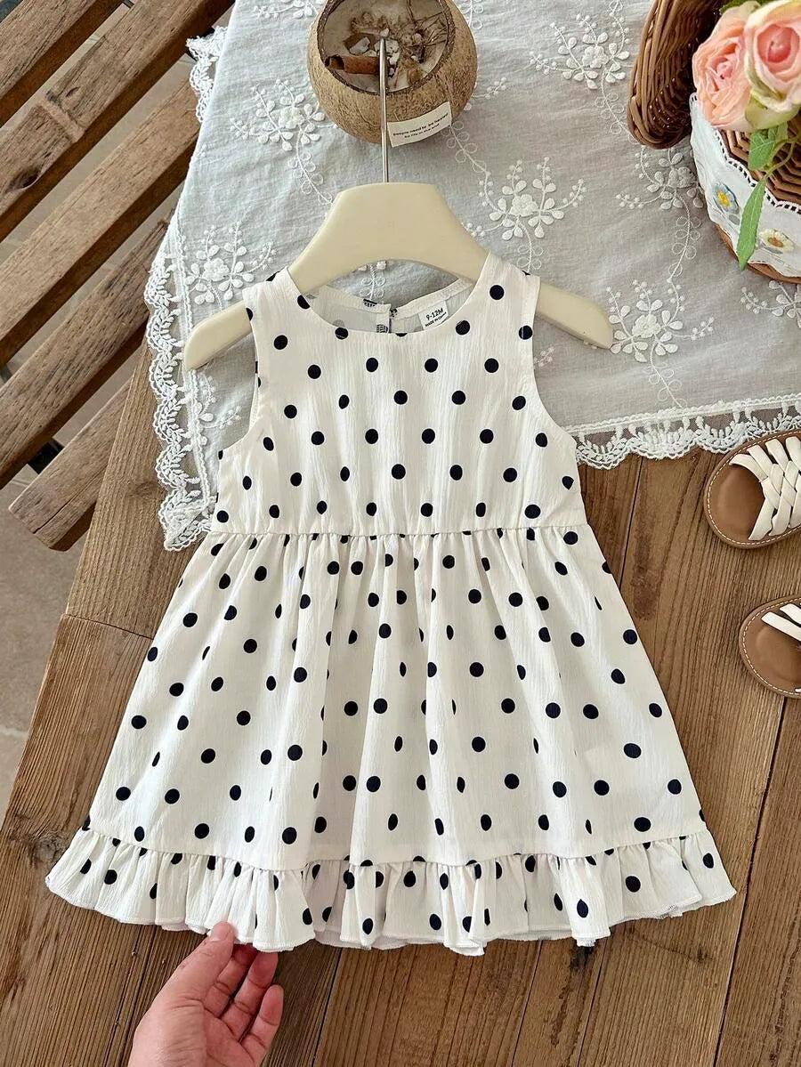 Vestido puntos polka dot blanco negro chongo bebe niña sa260511165773269043774