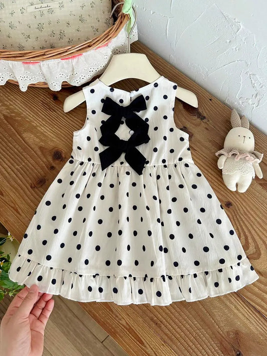 Vestido puntos polka dot blanco negro chongo bebe niña sa260511165773269043774
