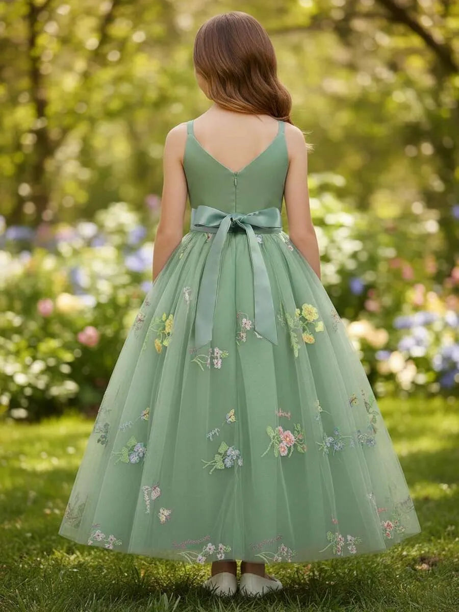 Vestido verde niña gala evento flores sk25070397888752936