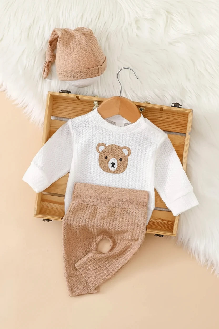 Set conjunto 2 piezas camisa osito pantalon café bebe niño sa260121164685400528367