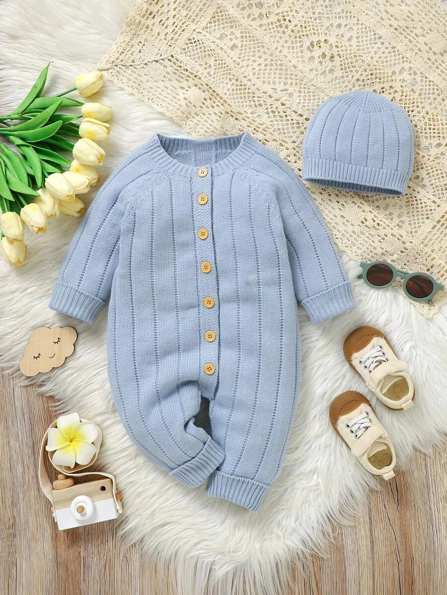 Set 2 piezas mameluco gorro azul celeste bebe niño salida hospital sa2408108176622677