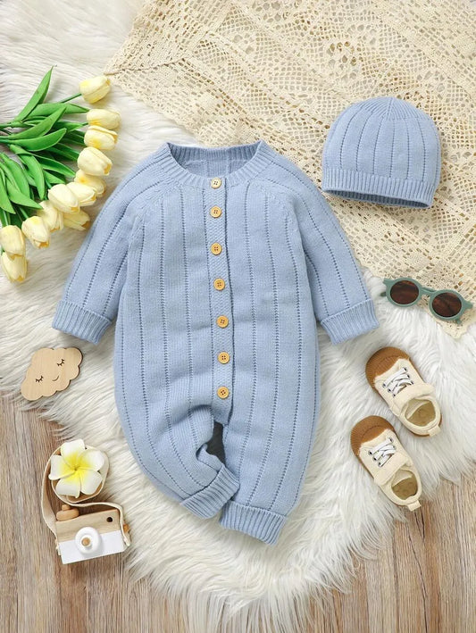 Set 2 piezas mameluco gorro azul celeste bebe niño salida hospital sa2408108176622677