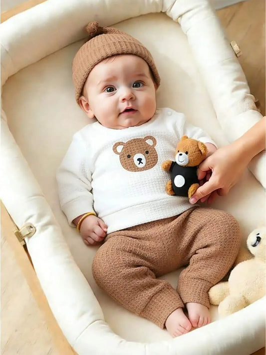 Set conjunto 2 piezas camisa osito pantalon café bebe niño sa260121164685400528367