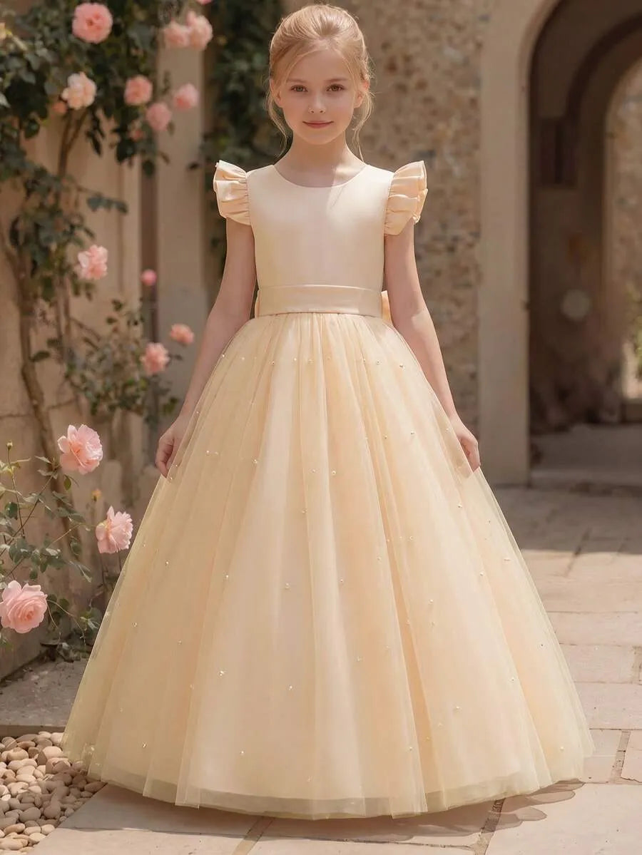 Vestido amarillo champange chongo gala niña sk2411264534673475